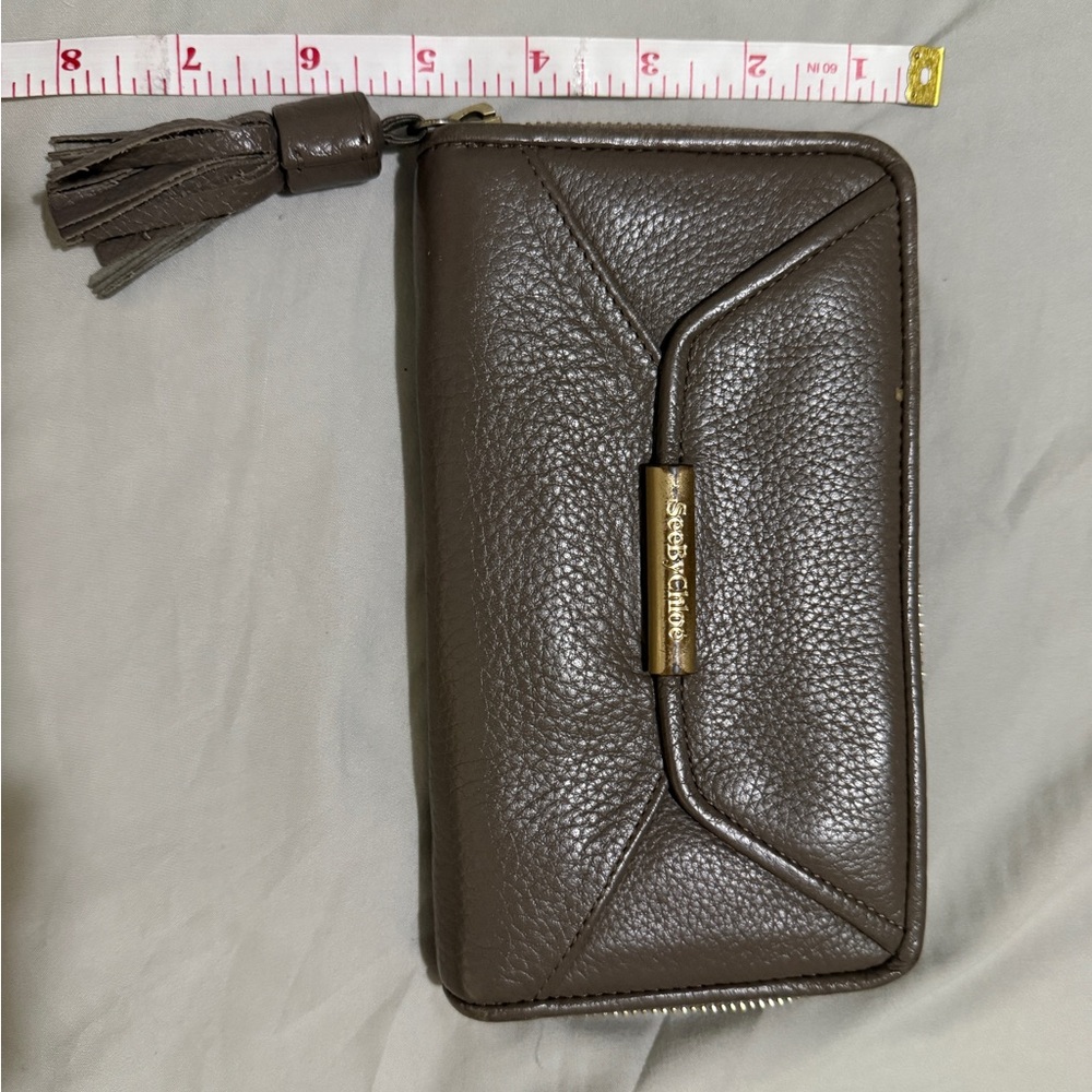See By Chloé Taupe Leather Zip Wallet with Tassel - Picture 3 of 15